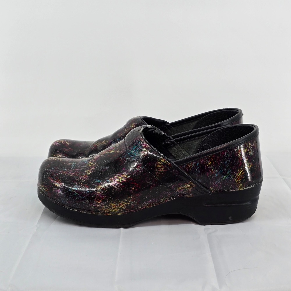 Dansko Professional Clogs Rainbow Scratch Patent Leather Black Multi Color 40